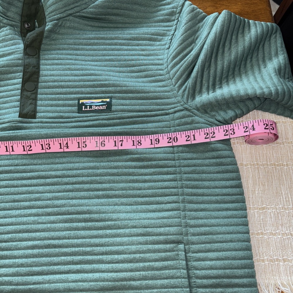 L.L. Bean Airlight Knit Pullover Men's Large Green Snap Mock Neck Quilted - Picture 6 of 9